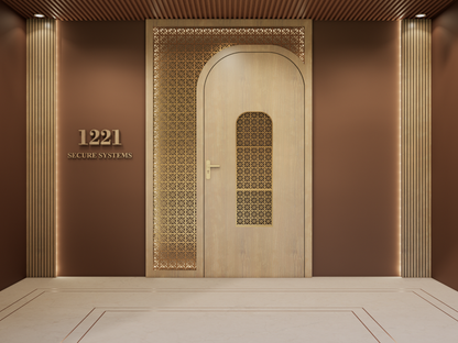 SV-118 designer safety door with arched architectural detailing